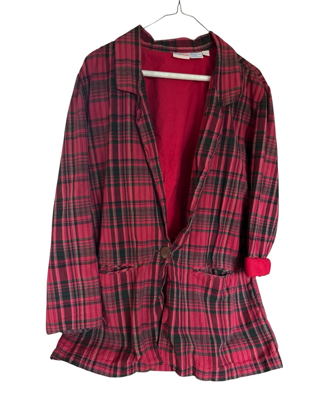 Vintage Red & Black Plaid Single-Button Blazer - Super Cute W/ Jeans